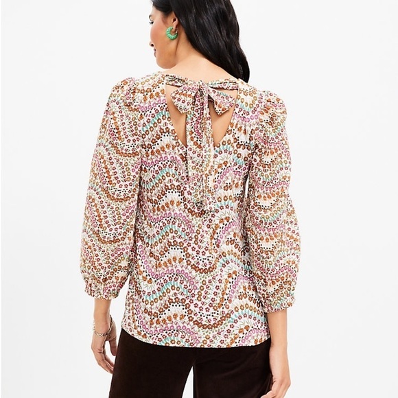 Loft Garden Shimmer Tie Back Mixed Media Top Size XS NWT - Picture 4 of 13